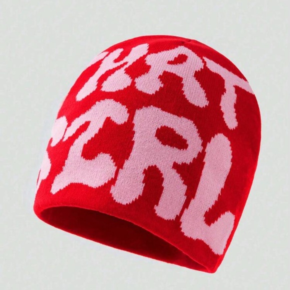 Accessories - •Main Character Energy• Red & Light Pink Beanie